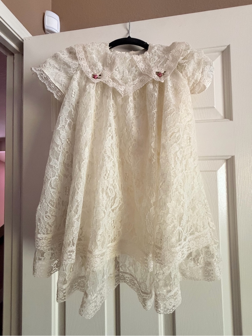 Girls' Ivory Lace Formal Dress with Peter Pan Collar